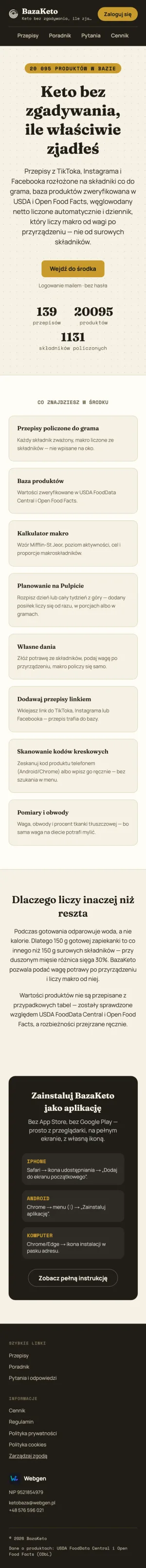 BazaKeto — pełny widok na telefonie