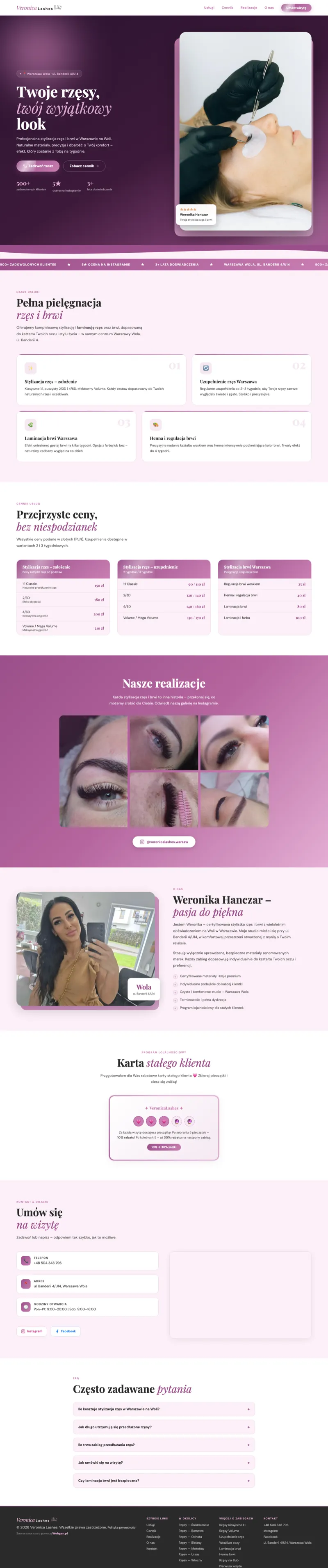 Strona główna Veronica Lashes — pełny widok na komputerze