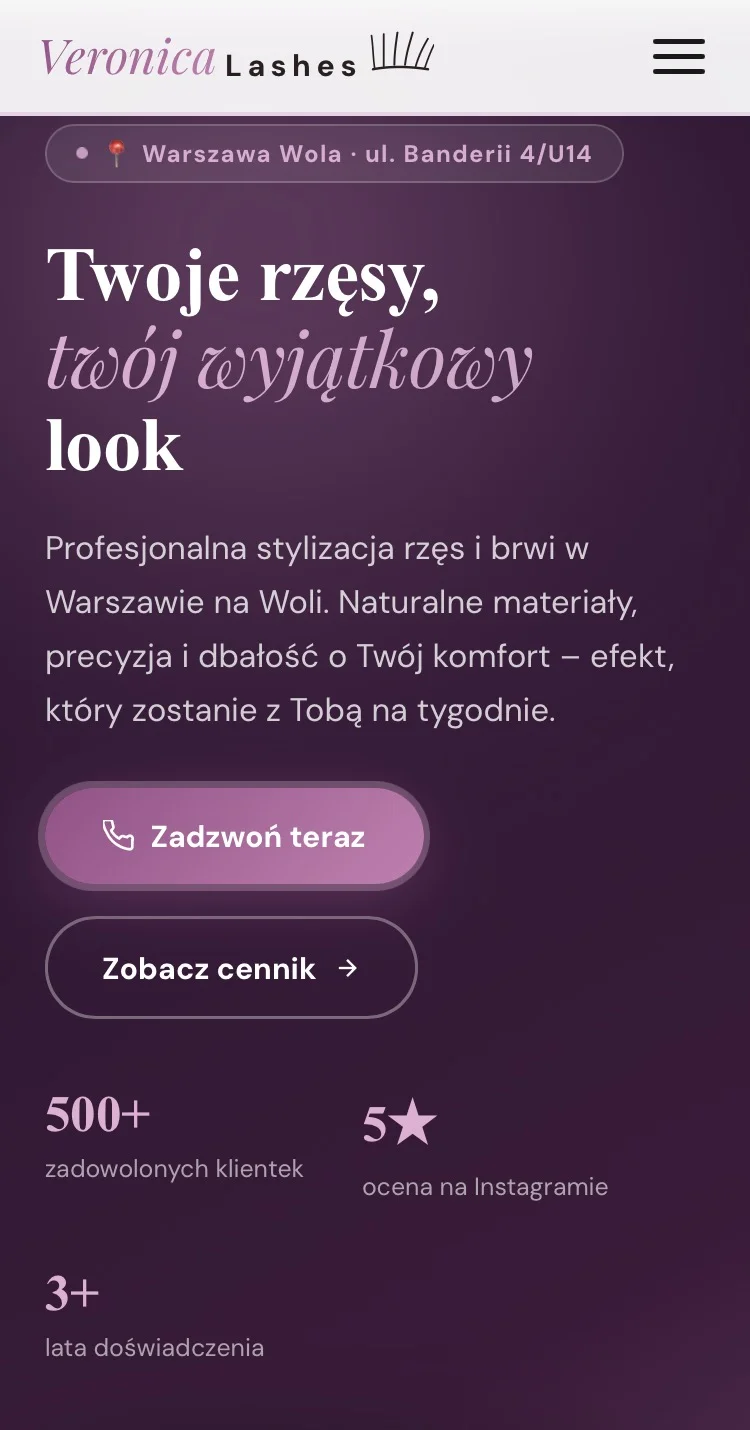 Strona główna Veronica Lashes — widok na telefonie